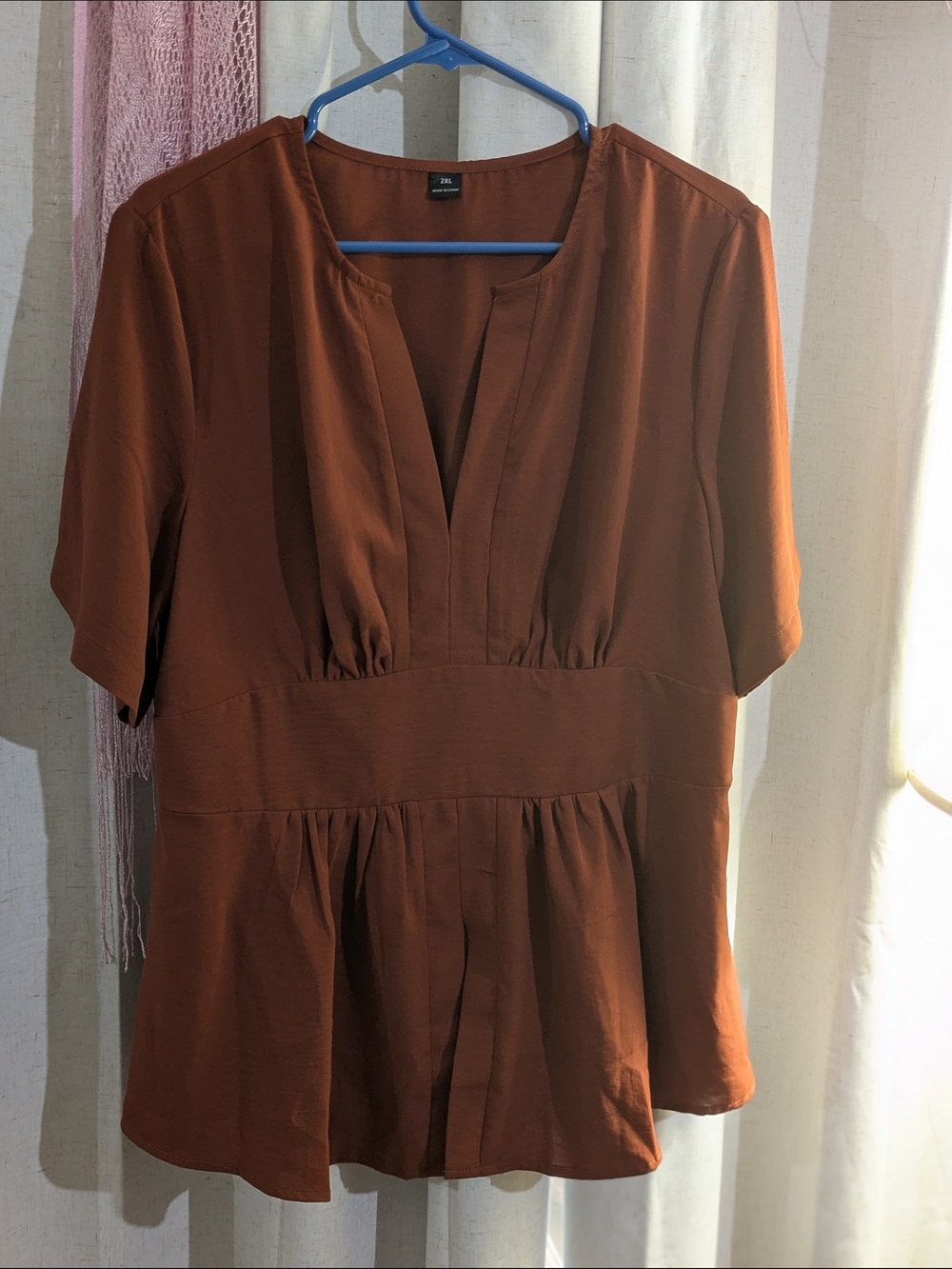 SHEIN Rust Peplum Short Sleeve Blouse